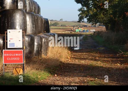 Diritto di passaggio chiuso sulla rete ferroviaria ad alta velocità HS2. Scalpellatura Warden. Northamptonshire. Inghilterra. Foto Stock