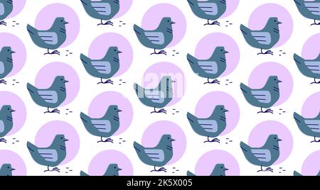 Clipart minimalista di piccione, motivo moderno piatto vettore senza cuciture stile Illustrazione Vettoriale