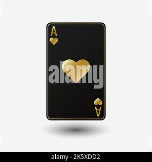 Carta nera ACE Suit cuori con bordo dorato. Illustrazione vettoriale su sfondo bianco. Illustrazione Vettoriale