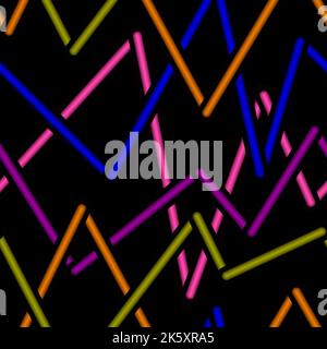 Incrociando casualmente le linee colorate localizzate a zigzag facendo pattern.sfondo nero Foto Stock