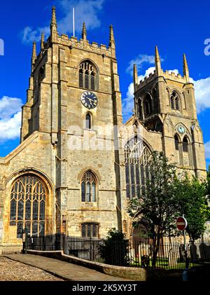 Kings Lynn, Norfolk, Chiesa di San Margarets, torri occidentali, Minster medievale, Inghilterra, Regno Unito Foto Stock
