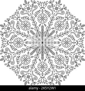 Fiori intricato etnico indiano mehndi henné tatuaggio tatuaggio rotondo mandala per il rilassamento pagine da colorare. Illustrazione Vettoriale