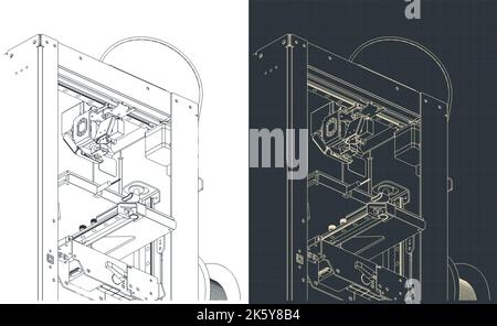Illustrazioni vettoriali stilizzate di progetti della stampante 3D Illustrazione Vettoriale