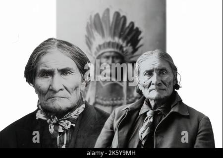 Geronimo fu il più famoso capo Apache e per oltre venticinque anni combatté contro gli Stati Uniti d'America e la sua espansione ad ovest. Foto Stock