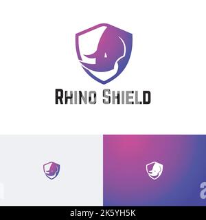Rhino Shield Rhinoceros animale selvaggio natura Logo di sicurezza Illustrazione Vettoriale