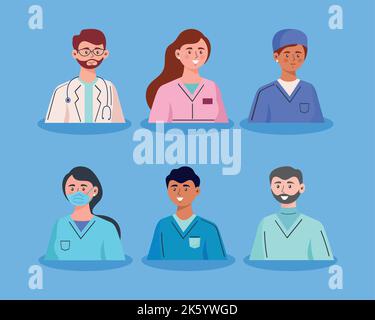 gruppo di sei medici Illustrazione Vettoriale