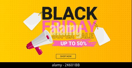 black friday super sale fino a $ 50 su sfondo giallo con colpo di vernice Illustrazione Vettoriale