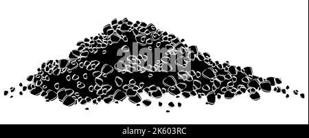Silhouette nera di cumulo di terra, sabbia o macerie da costruzione isolate su sfondo bianco. Elemento di disegno vettoriale. Illustrazione Vettoriale