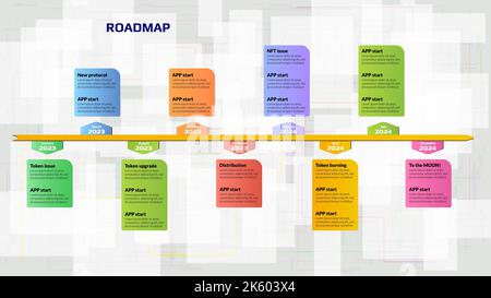 Roadmap con spazio di copia colorato su sfondo chiaro. Modello orizzontale di timeline infografica per la presentazione aziendale. Illustrazione vettoriale. Illustrazione Vettoriale