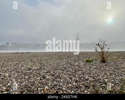 Duesseldorf, Germania. 11th Ott 2022. La riva del Reno di Düsseldorf nella nebbia. Credit: Oliver Auster/dpa/Alamy Live News Foto Stock