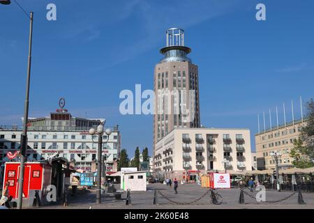 Stoccolma, Svezia - 24 agosto 2018: vista la mattina di Medborgar quadrato (Medborgarplatsen e) nel distretto di Sodermalm di Stoccolma, Svezia. Stoccolma è il Foto Stock