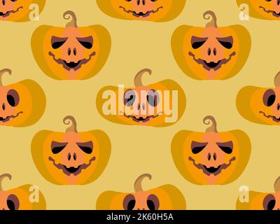 Zucche di Halloween modello senza cuciture. Halloween faccia di zucca intagliata. Halloween felice 31st ottobre, trucco o trattare. Design per stampa, poster e striscioni Illustrazione Vettoriale