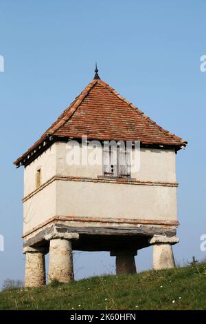 Vecchia colombaia in un campo a Cluny, Borgogna, Francia Foto Stock