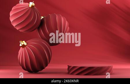 3D astratto sfondo rosso di Natale con ornamenti rossi di Natale Foto Stock