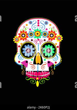 Illustrazione vettoriale giorno dei morti (dia de los Muertos) cranio di zucchero, colorato Foto Stock