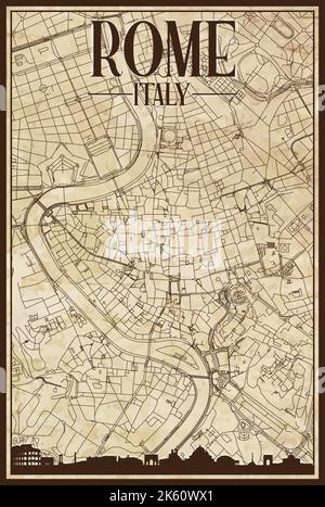 Mappa stampata a mano della rete di strade del centro di ROMA Illustrazione Vettoriale