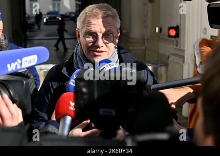 Bruxelles, Belgio. 11th Ott 2022. Il vice primo ministro e ministro della mobilità Georges Gilkinet ha illustrato, dopo una riunione di membri del governo belga, in corso di negoziati da ieri, un accordo sui piani politici del governo per l'anno in corso, Che dovrebbe essere più tardi in Parlamento oggi, il cosiddetto rentree, il secondo martedì di ottobre, a Bruxelles martedì 11 ottobre 2022. FOTO DI BELGA DIRK WAEM Credit: Agenzia Notizie di Belga/Alamy Live News Foto Stock