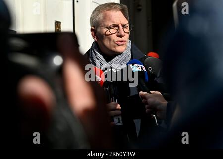 Bruxelles, Belgio. 11th Ott 2022. Il vice primo ministro e ministro della mobilità Georges Gilkinet ha illustrato, dopo una riunione di membri del governo belga, in corso di negoziati da ieri, un accordo sui piani politici del governo per l'anno in corso, Che dovrebbe essere più tardi in Parlamento oggi, il cosiddetto rentree, il secondo martedì di ottobre, a Bruxelles martedì 11 ottobre 2022. FOTO DI BELGA DIRK WAEM Credit: Agenzia Notizie di Belga/Alamy Live News Foto Stock