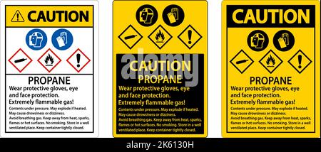 Attenzione gas infiammabile propano segno GHS PPE Illustrazione Vettoriale