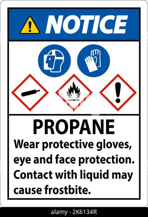 Avviso gas infiammabile propano - segnale GHS PPE Illustrazione Vettoriale