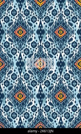 Tessuto di stile etnico indiano. Modello etnico di ikat senza giunture in tribale. Design per sfondo, carta da parati, illustrazione, tessuto, abbigliamento, tappeto, tessuto, Foto Stock