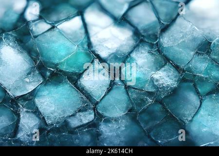 Cristalli di ghiaccio sfondo macro astratto. Consistenza della superficie gelida fredda. Turchesi, blu, bianco colori vivaci. Messa a fuoco morbida. Foto Stock