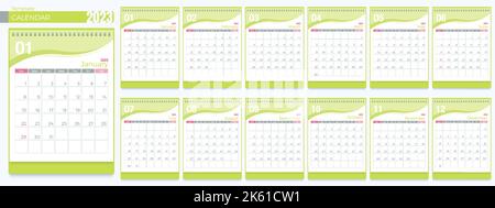 Modelli di calendario 2023. 12 mesi, semplice calendario verticale mensile Corporate design Layout in inglese. La settimana inizia da domenica. 3D vettore isolato i Illustrazione Vettoriale