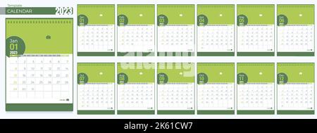Modelli di calendario 2023. 12 mesi, semplice calendario verticale mensile Corporate design Layout in inglese. La settimana inizia da domenica. 3D vettore isolato i Illustrazione Vettoriale