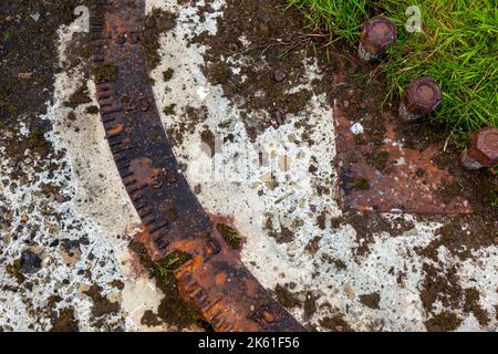 Ironwork di posizionamento di vecchie armi dalla seconda guerra mondiale, Rerwick Head, Orkney, UK 2022 Foto Stock