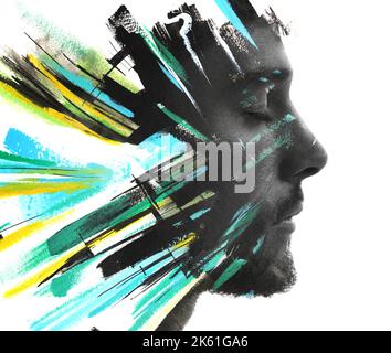 Pittura. Tratti di pennello espressivi combinati con un ritratto Foto Stock