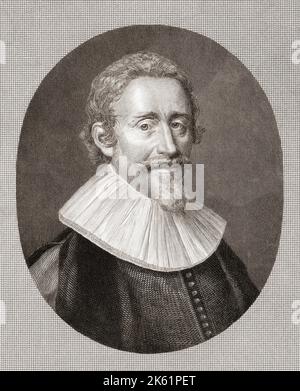 Hugo Grotius conosciuto anche come Hugh o Hugeianus De Groot, 1583 - 1645, giurista e studioso olandese. Dopo una stampa del 19th° secolo di Jan Frederik Christiaan Reckleben. Foto Stock