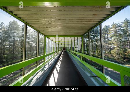 Ponte pedonale Fleet Services sull'autostrada M3, Hampshire, Inghilterra, Regno Unito Foto Stock