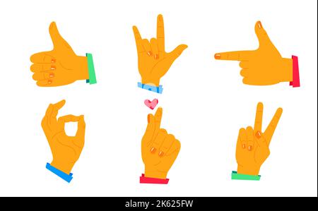 Comunicazione con i gesti - insieme di oggetti di stile design piatto Illustrazione Vettoriale