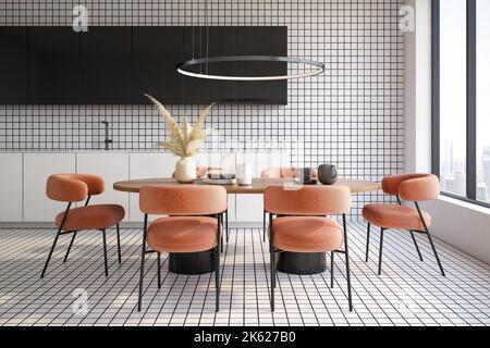 Minimalista interno della cucina sala da pranzo 3 rendering D. Foto Stock
