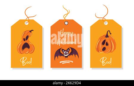 Etichette regalo di Halloween. Modello carino dell'etichetta giorno felice di Halloween per i biglietti d'auguri Illustrazione Vettoriale
