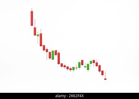 Un'illustrazione di un grafico tridimensionale rosso-verde a candela su uno sfondo bianco - rendering 3D Foto Stock