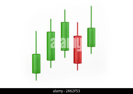 Un'illustrazione di un grafico tridimensionale rosso-verde a candela su uno sfondo bianco - rendering 3D Foto Stock