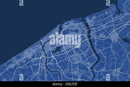 Cartellone dettagliato della zona amministrativa della città di Niigata. Panorama blu dello skyline. Mappa turistica grafica decorativa del territorio di Niigata. Diritto d'autore gratuito Illustrazione Vettoriale