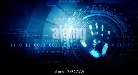 2D Illustrazione concetto di tecnologia di scansione con impronte digitali Foto Stock
