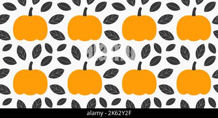 Zucche e foglie modello autunnale senza cuciture. Illustrazione vettoriale. Illustrazione Vettoriale