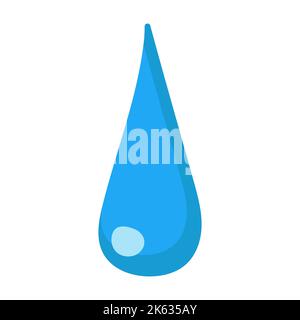 Cartoon blu goccia d'acqua gocciolante e icona del liquido. L'acqua di forma sta spruzzando, fluendo e gocciolina di acqua. Acqua pulita e fresca e bolla umida. Flusso de Illustrazione Vettoriale
