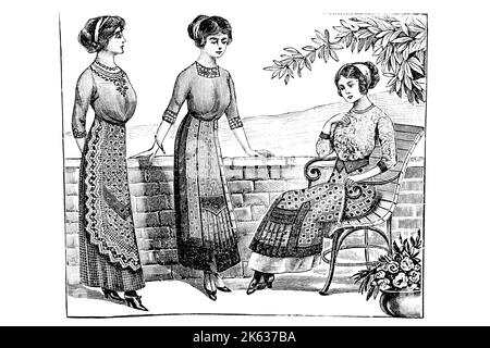 Ragazze alla moda con grembiule - Illustrazione vintage 1910s Foto Stock