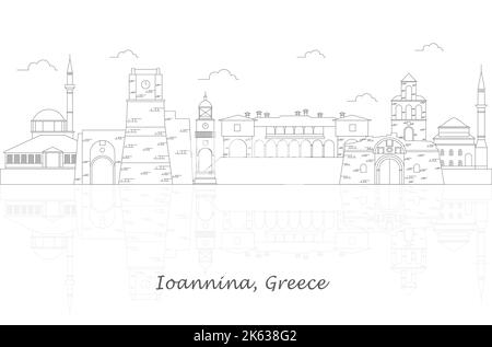 Profilo panorama Skyline della città di Ioannina, Epiro, Grecia - illustrazione vettoriale Illustrazione Vettoriale