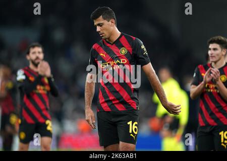 Il Rodri della città di Manchester sembra sconsolato dopo il fischio finale della partita UEFA Champions League Group G al Parken Stadium, Copenaghen. Data immagine: Martedì 11 ottobre 2022. Foto Stock