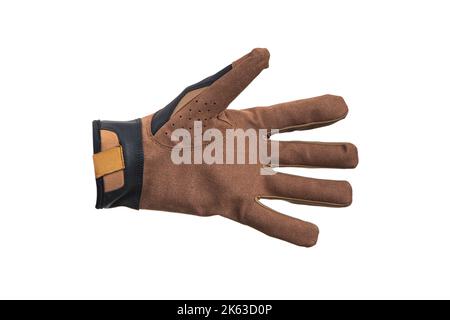 Guanti militari, guanti tattici, guanti protettivi fondo bianco isolato. Guanti da caccia a dito isolato su sfondo bianco. Foto Stock