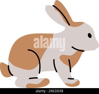 Silhouette disegnata a mano di coniglio. Simbolo del coniglio. Silhouette Lepre. Animale di fattoria isolato su sfondo bianco. Illustrazione Vettoriale