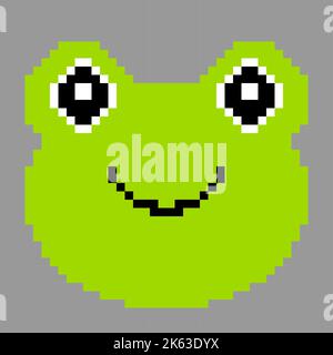 Un grazioso vettore di una rana faccia isolata su sfondo grigio, disegno cartoon Illustrazione Vettoriale