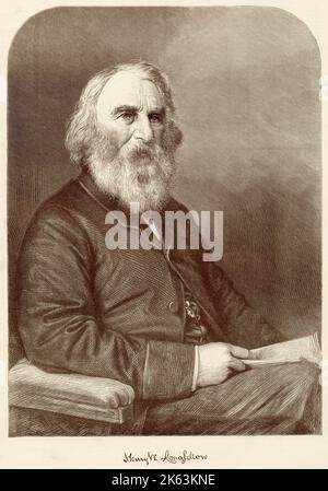 Henry Wadsworth Longfellow (1807 - 1882) poeta ed educatore americano le cui opere includono 'Paul Revere's Ride' e 'la canzone di Hiawatha, ed Evangeline'. Foto Stock