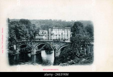 Chatsworth House nel Derbyshire, Inghilterra. Sede del Duca di Devonshire, è stata la casa della famiglia Cavendish dal 1549. Foto Stock