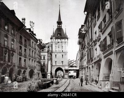 Fotografia vintage del 19th° secolo: Scena di strada a Berna, Berna, Svizzera Foto Stock